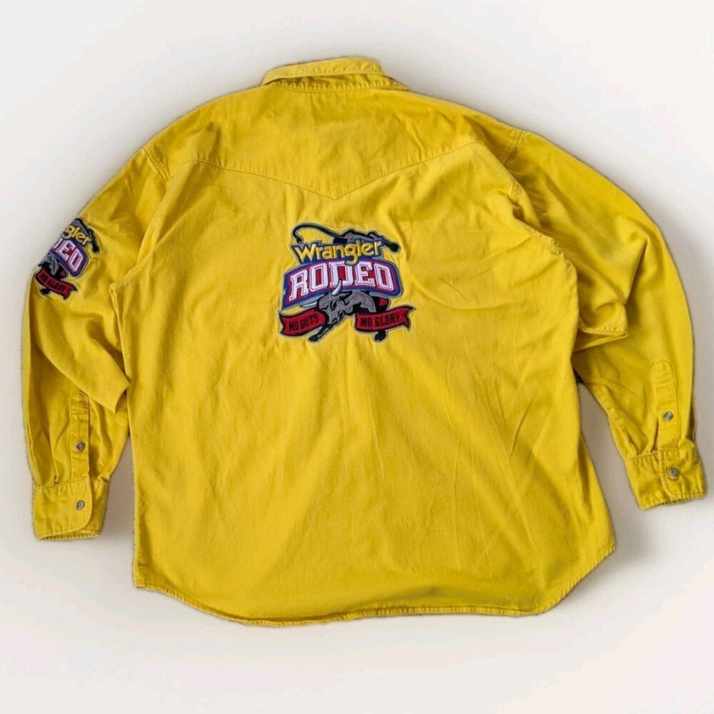 WRANGLER RODEO Button-Up Shirt NO GUTS NO GLORY XL YELLOW Cowboy Western Men's